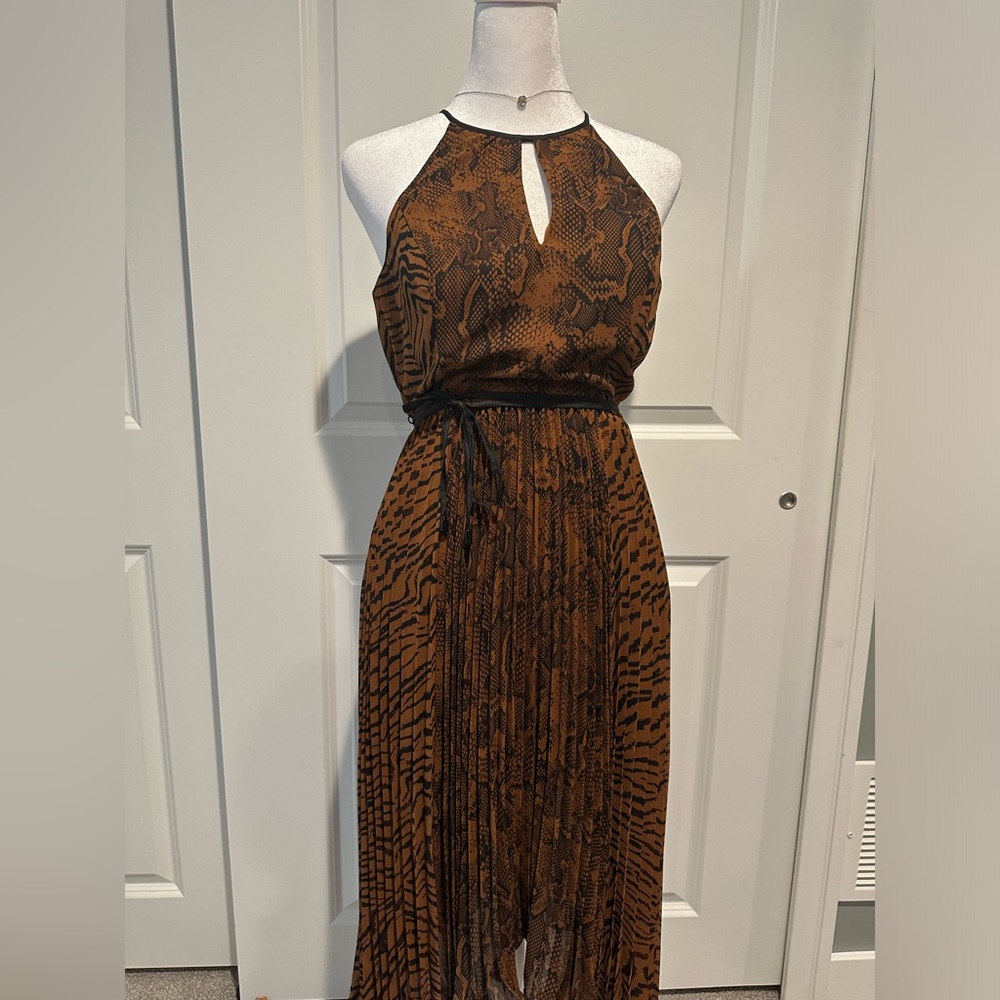 White House Black Market Animal Print Pleated Dress
